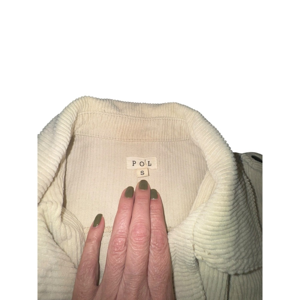 POL Womens Cream Corduroy Moto Jacket Belted Zip Front Size S - Picture 2 of 9